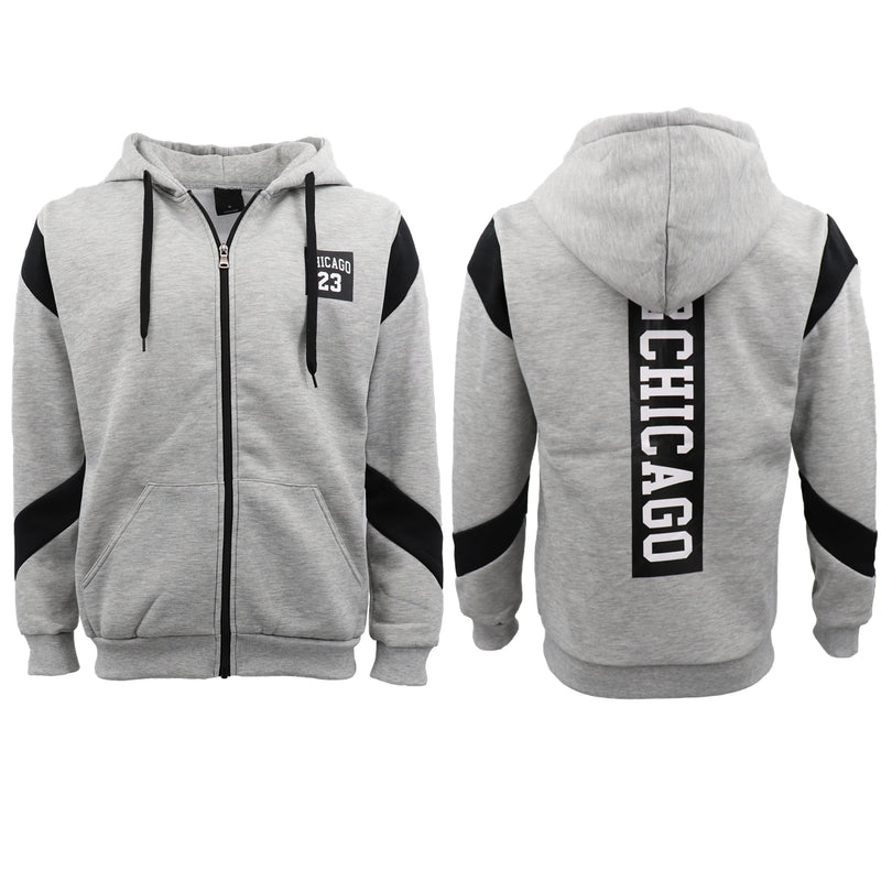 Men's Fleece Zip Up Hoodie Shirt Chicago Bulls 23 Michael Jordan Sweat Jacket, Black, L