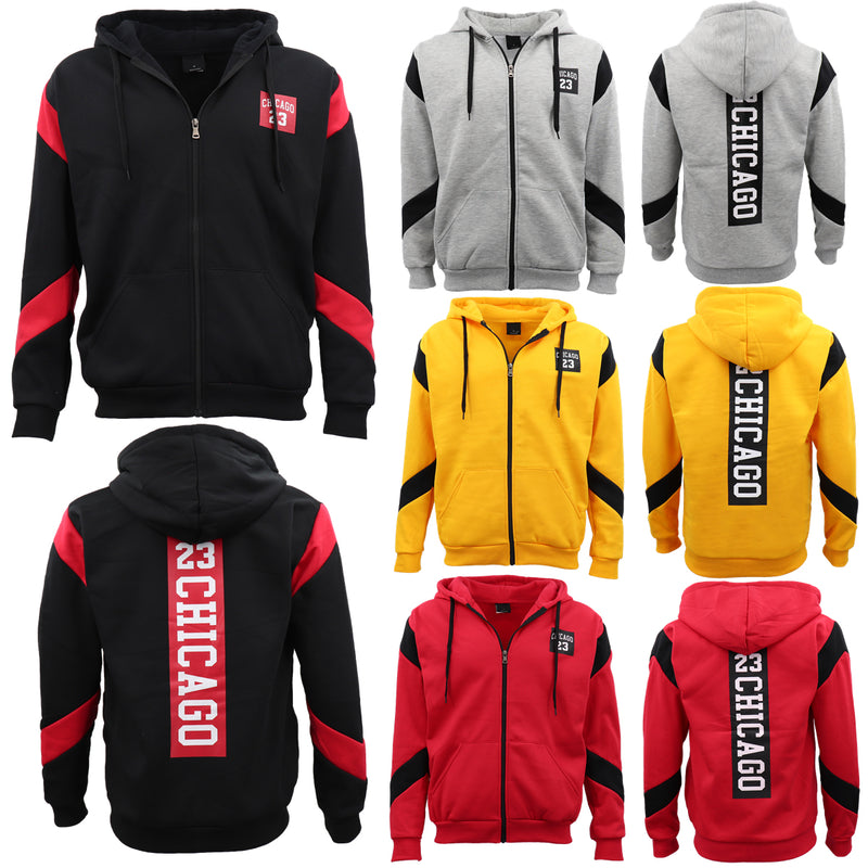 Men's Fleece Zip Up Hoodie Shirt Chicago Bulls 23 Michael Jordan Sweat Jacket, Red, 2XL