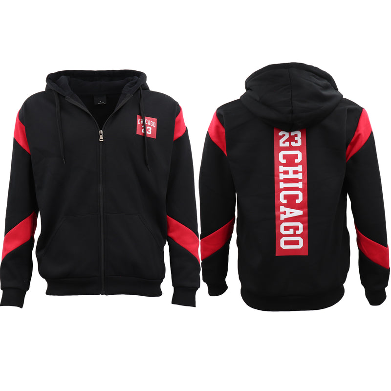 Men's Fleece Zip Up Hoodie Shirt Chicago Bulls 23 Michael Jordan Sweat Jacket, Red, 2XL