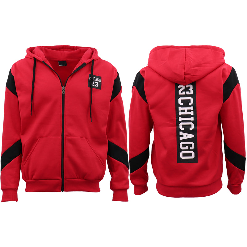 Men's Fleece Zip Up Hoodie Shirt Chicago Bulls 23 Michael Jordan Sweat Jacket, Red, 2XL