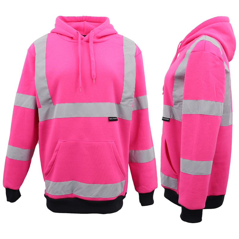 HI VIS Hooded Safety Jumper Hoodie Sweatshirt Tradie Workwear Fleece Jacket Coat, Fluro Orange, S