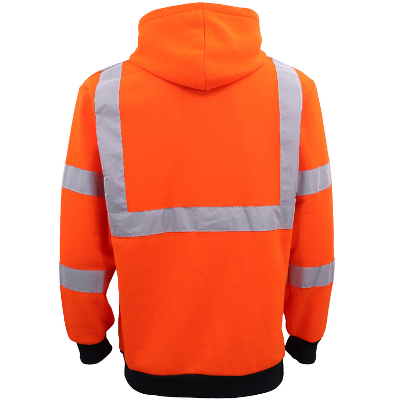 HI VIS Hooded Safety Jumper Hoodie Sweatshirt Tradie Workwear Fleece Jacket Coat, Fluro Orange, L