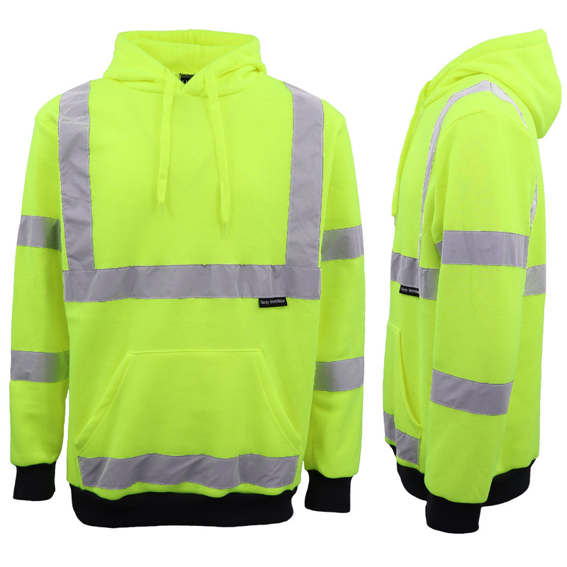 HI VIS Hooded Safety Jumper Hoodie Sweatshirt Tradie Workwear Fleece Jacket Coat, Fluro Orange, L