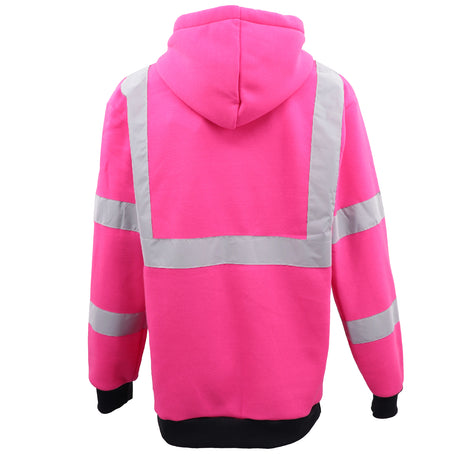 HI VIS Hooded Safety Jumper Hoodie Sweatshirt Tradie Workwear Fleece Jacket Coat, Fluro Orange, 2XL