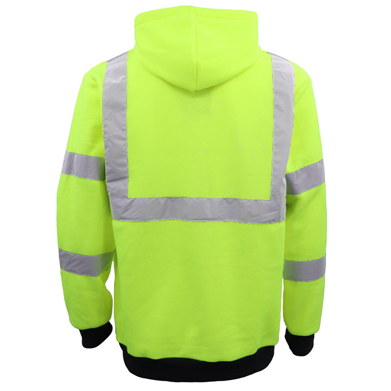 HI VIS Hooded Safety Jumper Hoodie Sweatshirt Tradie Workwear Fleece Jacket Coat, Fluro Yellow, L