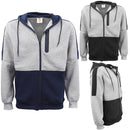Men's Adult Full Zip Hoodie Jumper Active Two-Tone Jacket Coat Sports Zip Pocket, Black, 2XL