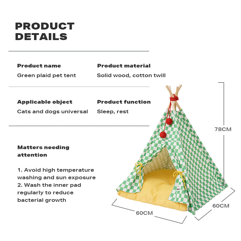Solid wood pet tent nest with removable mattress