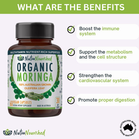 Organic Pure Moringa Leaf Capsules , 60 Vegan Capsules