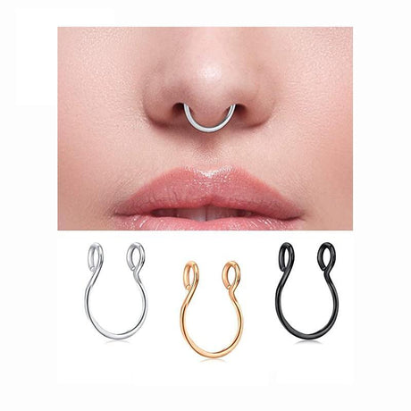 0.8mm Thin Septum Fake Nose Clip Ring No Piercing 5 Colours