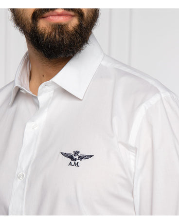 Aeronautica Militare White Cotton Shirt with Eagle Logo and Button Closure M Men