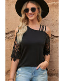 Azura Exchange Lace Splicing Strappy Cold Shoulder Top - S