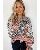 Azura Exchange Mixed Floral Geometric Print Ruffled Blouse - M