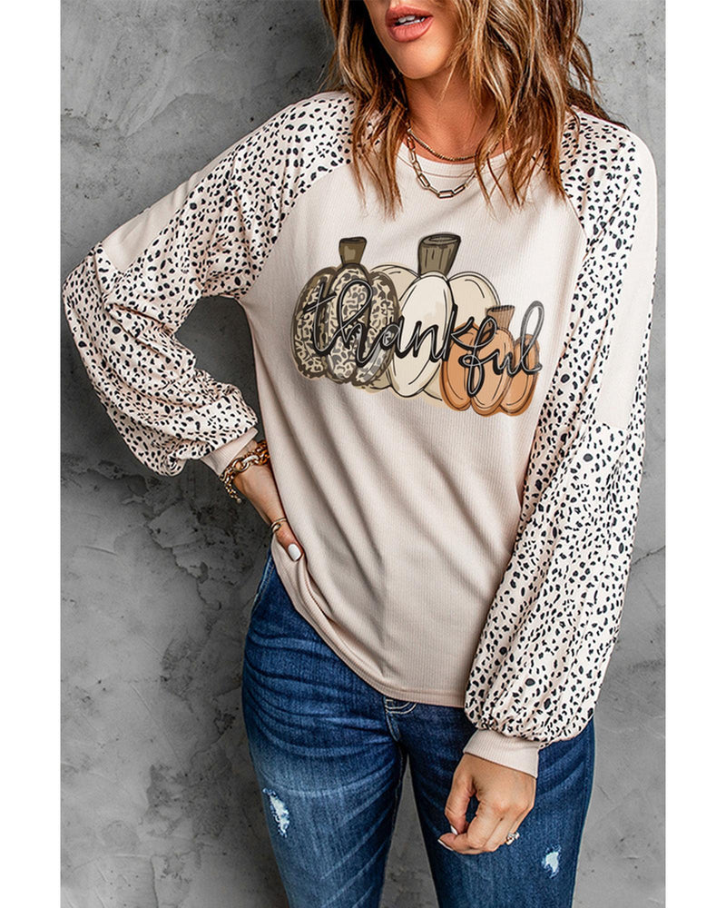 Azura Exchange Thankful Leopard Print Long Sleeve Top - 2XL