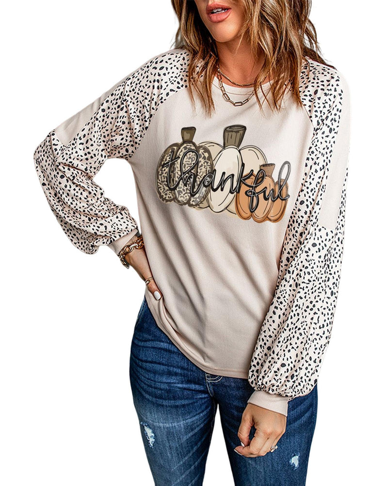 Azura Exchange Thankful Leopard Print Long Sleeve Top - 2XL