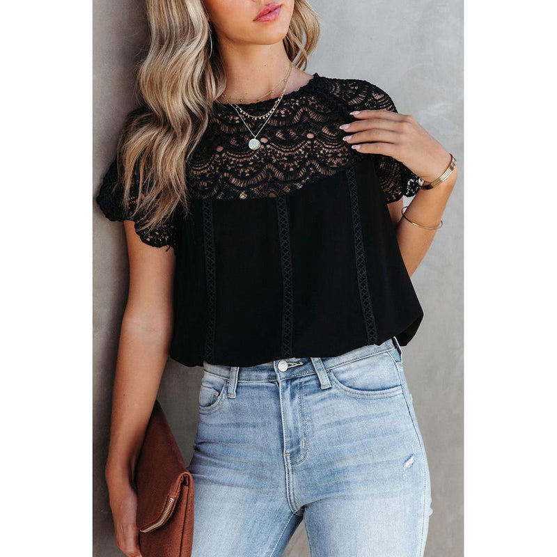 Azura Exchange Lace Crochet Patchwork Blouse