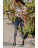 Azura Exchange Leopard Floral Print Puff Sleeve Blouse - XL