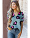 Azura Exchange Leopard Print Ruched Short Sleeve Blouse - M