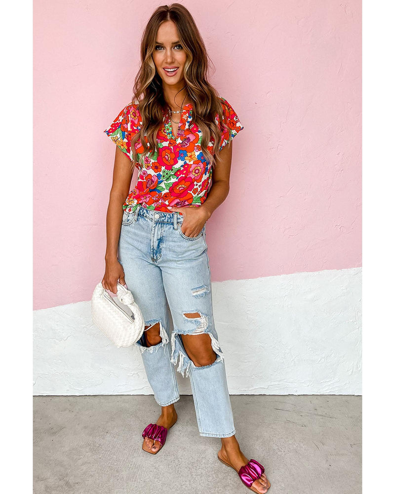 Azura Exchange Split Neck Floral Top - S