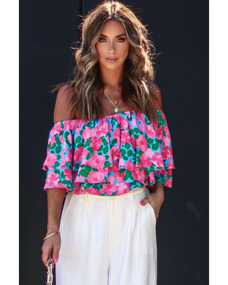 Azura Exchange Off-Shoulder Tiered Ruffle Blouse - L