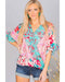 Azura Exchange Leopard Floral Mixed Print Ruffle Sleeve Blouse - M