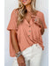 Azura Exchange Textured Loose Top with Notched V Neck and Buttoned Front - M
