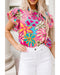 Azura Exchange Vibrant Floral Print Ruffle Sleeve Blouse - XL