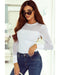 Azura Exchange Mesh Patchwork Ribbed Long Sleeve Top with Pearl Accents - M