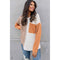 Azura Exchange Textured Knit Top with Colorblock Chest Pocket - M