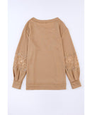 Azura Exchange Lace Waffle Patchwork Strappy V Neck Long Sleeve Top - S