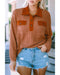 Azura Exchange Button Contrast Trim Waffle Knit Top - XL