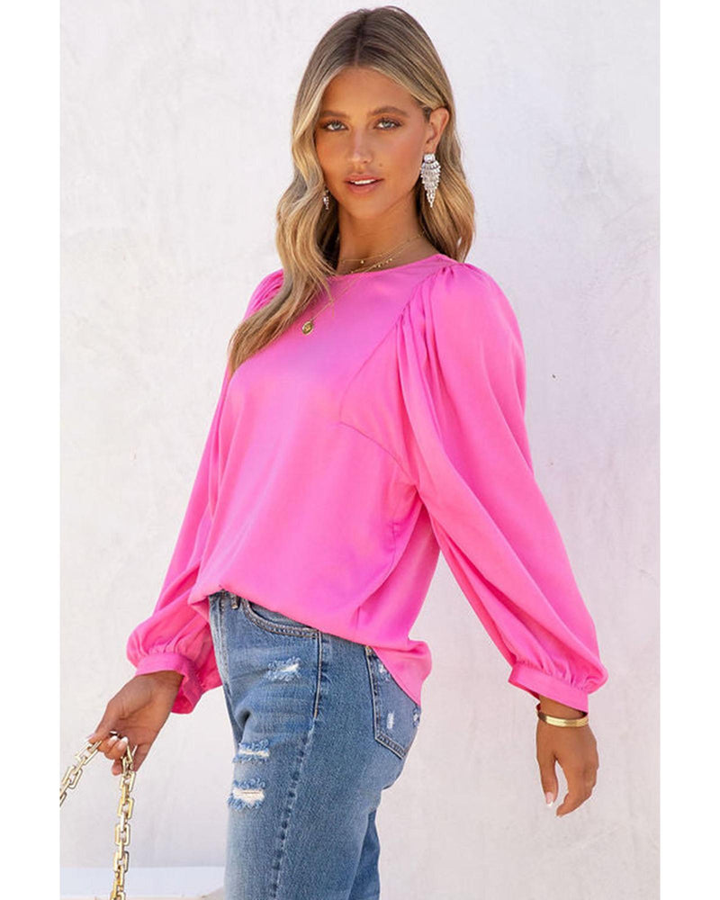 Azura Exchange Puff Sleeve Crewneck Blouse - L