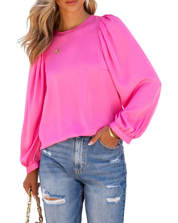 Azura Exchange Puff Sleeve Crewneck Blouse - L