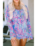 Azura Exchange Printed Wide Neck Thumbhole Sleeve Henley Top - L