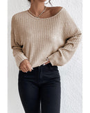 Azura Exchange Beige Drop Shoulder Loose Ribbed Knit Top - XL