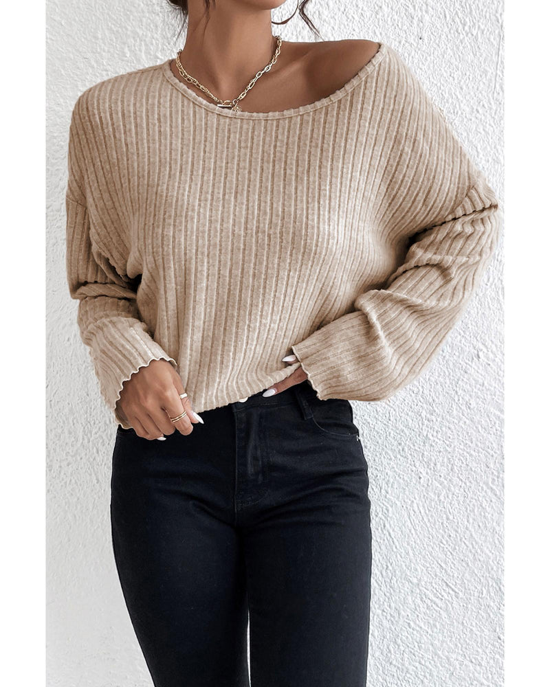 Azura Exchange Beige Drop Shoulder Loose Ribbed Knit Top - XL