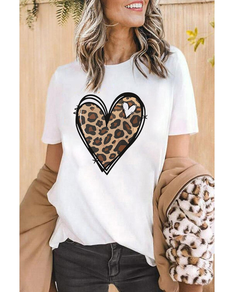 Azura Exchange Leopard Heart Pattern Print T-Shirt