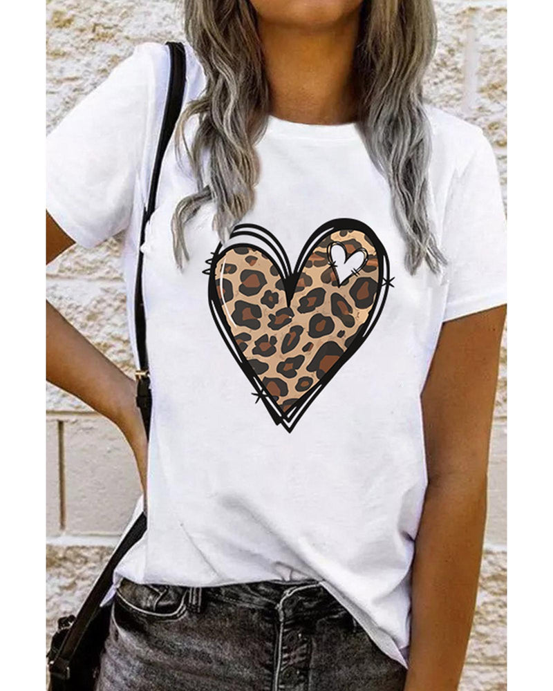 Azura Exchange Leopard Heart Pattern Print T-Shirt