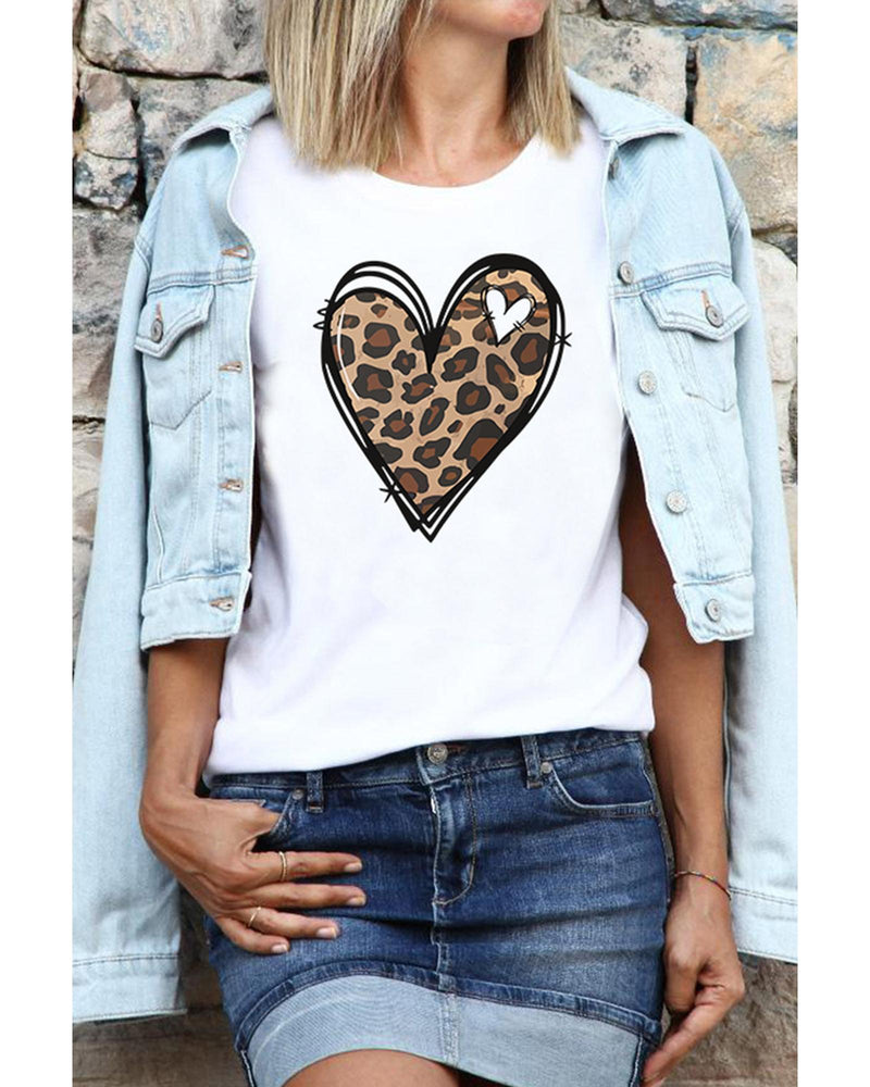 Azura Exchange Leopard Heart Pattern Print T-Shirt