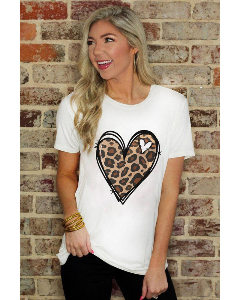 Azura Exchange Leopard Heart Pattern Print T-Shirt