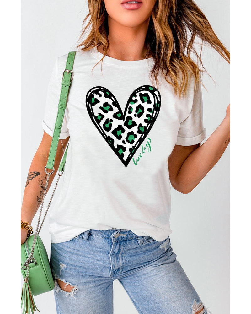 Azura Exchange Leopard Heart Print St Patricks Day T Shirt