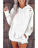 Azura Exchange Ripped Hooded Sweatshirt with Kangaroo Pocket - L