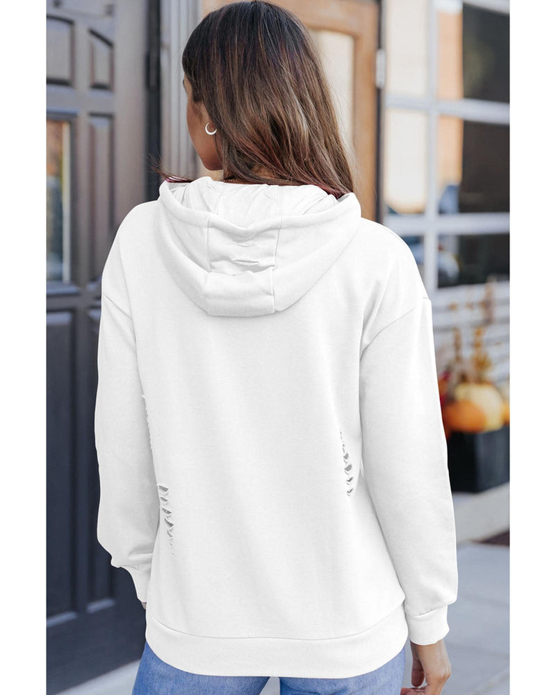 Azura Exchange Ripped Hooded Sweatshirt with Kangaroo Pocket - L