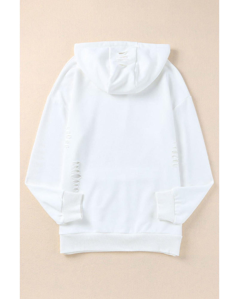 Azura Exchange Ripped Hooded Sweatshirt with Kangaroo Pocket - L