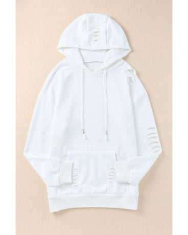 Azura Exchange Ripped Hooded Sweatshirt with Kangaroo Pocket - L