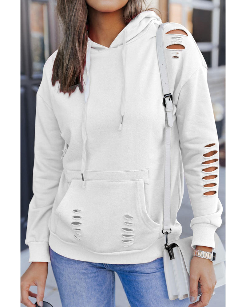 Azura Exchange Ripped Hooded Sweatshirt with Kangaroo Pocket - XL