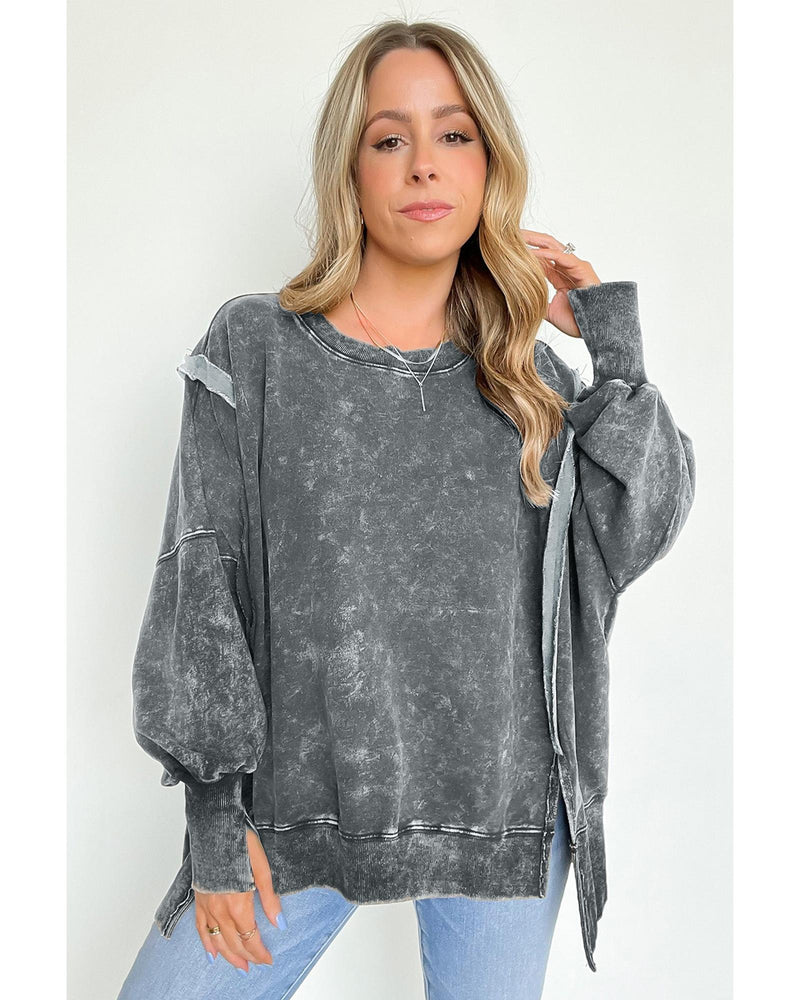 Azura Exchange Relaxed Fit Acid Wash Pullover Sweatshirt with Slit Details - S
