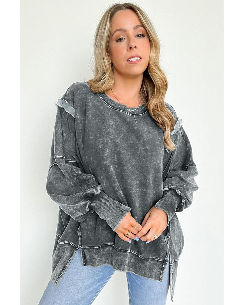 Azura Exchange Relaxed Fit Acid Wash Pullover Sweatshirt with Slit Details - XL