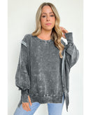 Azura Exchange Relaxed Fit Acid Wash Pullover Sweatshirt with Slit Details - XL