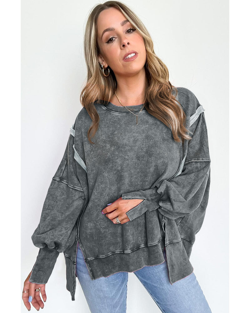 Azura Exchange Relaxed Fit Acid Wash Pullover Sweatshirt with Slit Details - XL