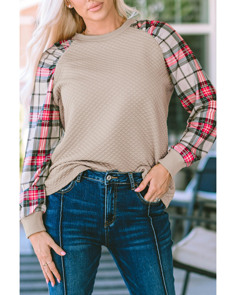 Azura Exchange Plaid Raglan Sleeve Sweatshirt - S